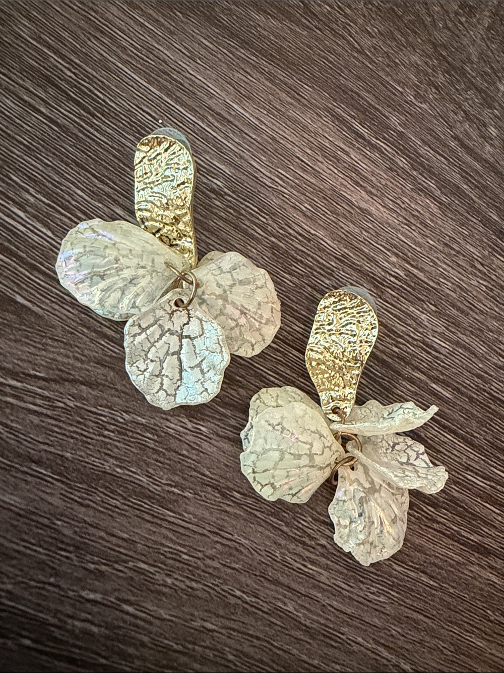 Gold and Cream Floral Drop Earrings - Elegant Women Jewelry